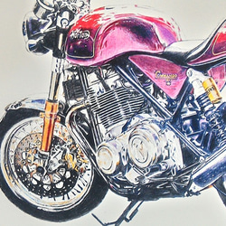 0025 色鉛筆　イラスト　オートバイ　ビンテージ　 NORTON COMANDO 961 SPORT A4サイズ 1枚目の画像