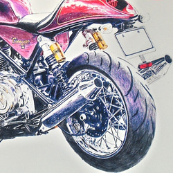 0025 色鉛筆　イラスト　オートバイ　ビンテージ　 NORTON COMANDO 961 SPORT A4サイズ 2枚目の画像