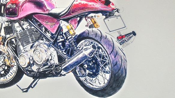 0025 色鉛筆　イラスト　オートバイ　ビンテージ　 NORTON COMANDO 961 SPORT A4サイズ 2枚目の画像