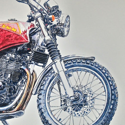 0026 色鉛筆　イラスト　オートバイ　ビンテージ　 SWM SILVER VASE 440 A4サイズ 1枚目の画像