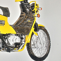0027 色鉛筆　イラスト　オートバイ　ビンテージ　HONDA CROSS CUB 110 A4サイズ 1枚目の画像