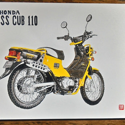 0027 色鉛筆　イラスト　オートバイ　ビンテージ　HONDA CROSS CUB 110 A4サイズ 3枚目の画像