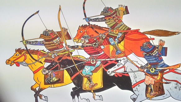 0031 色鉛筆　イラスト　騎馬武者　サムライ　A4サイズ 2枚目の画像