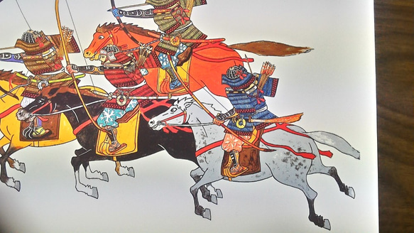 0031 色鉛筆　イラスト　騎馬武者　サムライ　A4サイズ 3枚目の画像