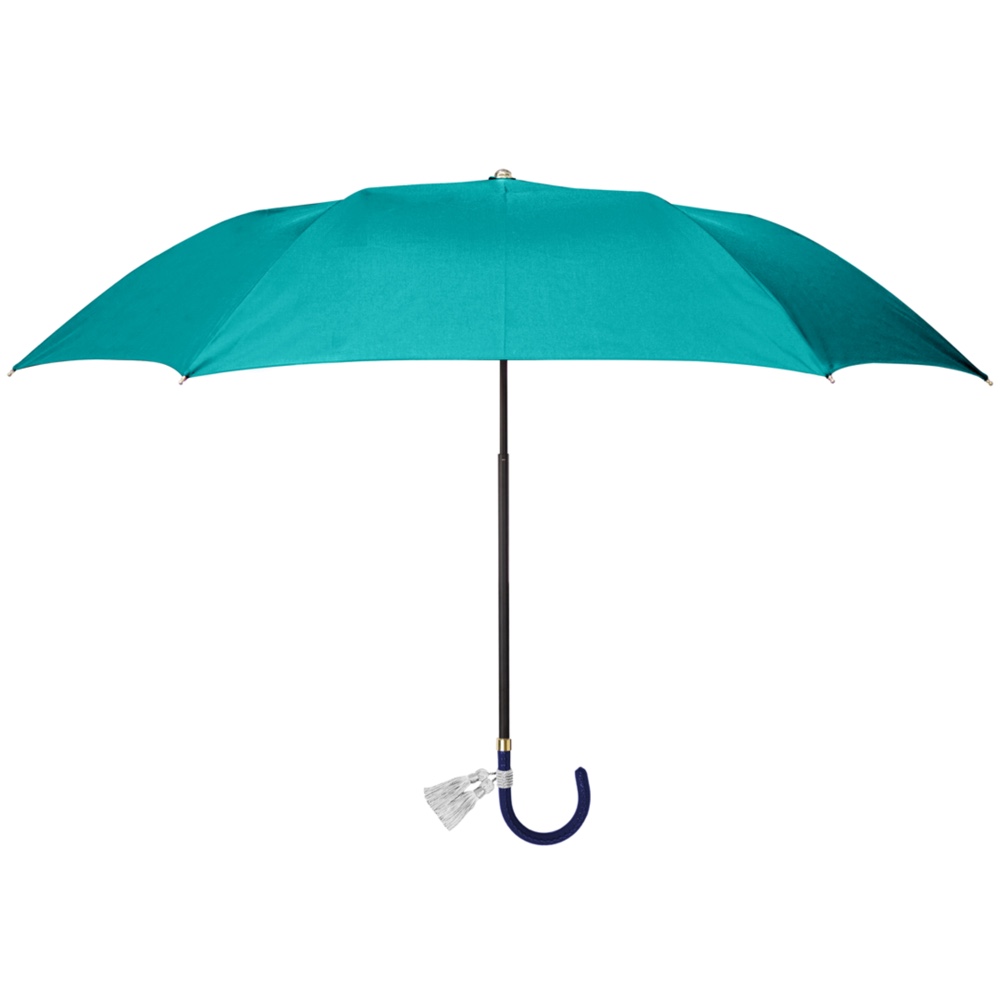 晴雨兼用折傘 スマートブレラ 二つ折りタイプ ターコイズ タッセル付き