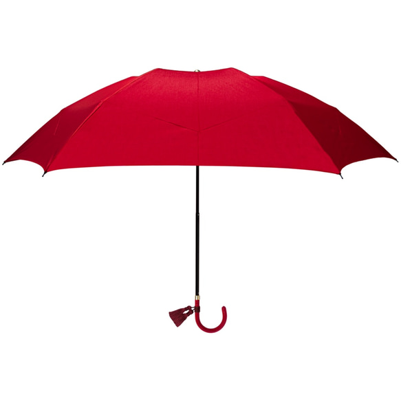 【ただいま製作中】晴雨兼用折傘 スマートブレラ 三つ折りタイプ  アップルレッド タッセル付き 1枚目の画像