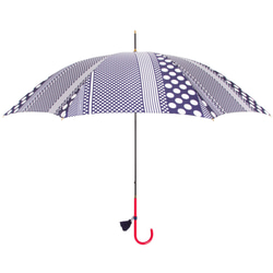 UVカット 雨かさ カスタマイズ長傘 スマートブレラ ネイビードットストライプ タッセル付き 1枚目の画像