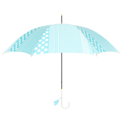 UVカット 雨かさ カスタマイズ長傘 スマートブレラ アクアドットストライプ タッセル付き 1枚目の画像