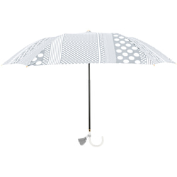 晴雨兼用折傘 スマートブレラ 二つ折りタイプ イシルバードットストライプ タッセル付き 1枚目の画像