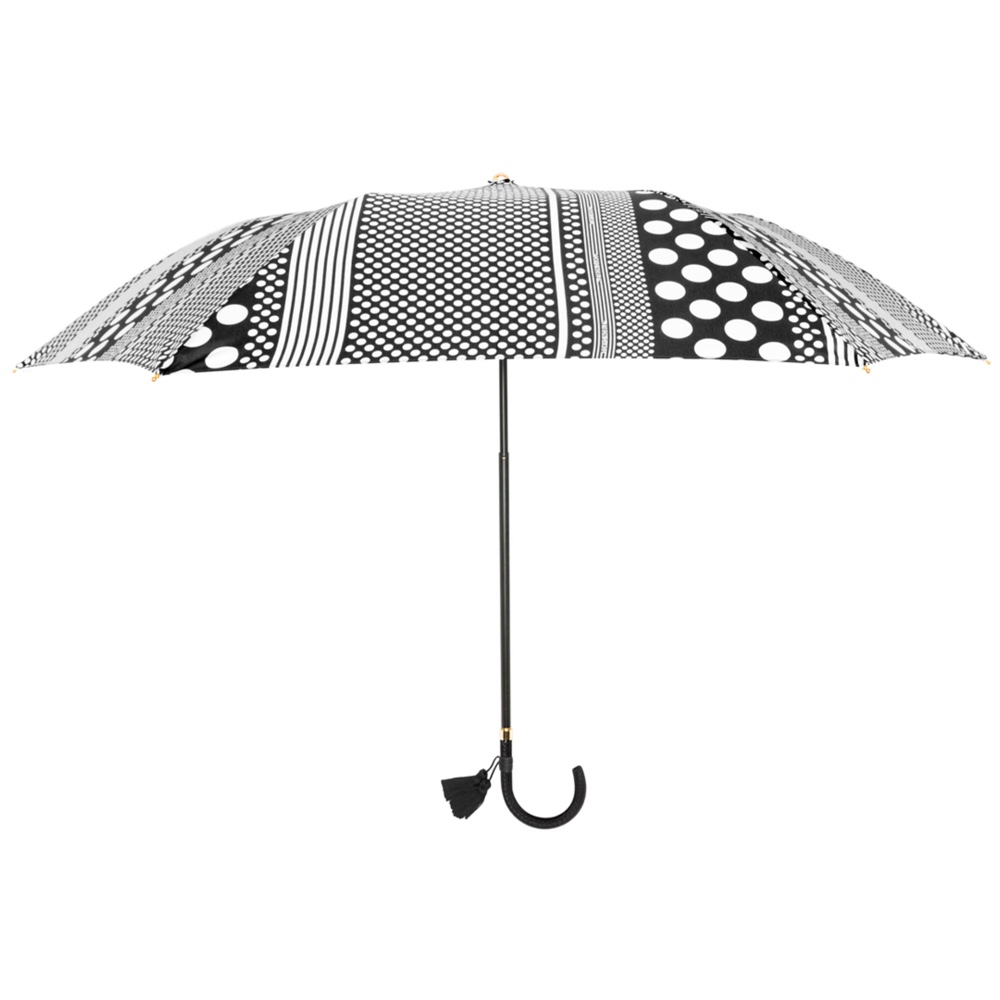 晴雨兼用折傘 スマートブレラ 二つ折りタイプ ブラックドットストライプ タッセル付き