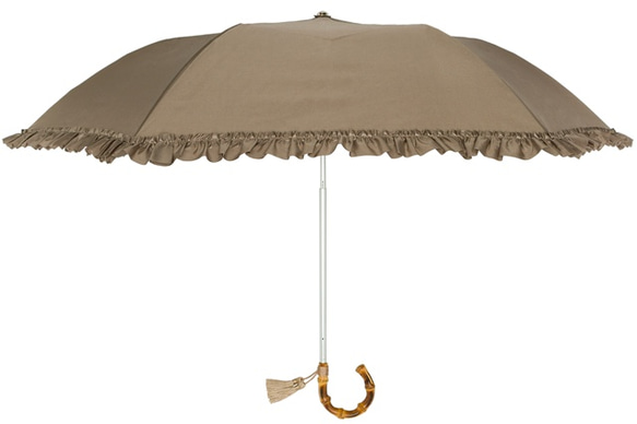 晴雨兼用折傘　スマートブレラ　モカフリル　タッセル付き〈名入れ刺繍できます〉 2枚目の画像