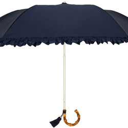 晴雨兼用折傘　スマートブレラ　ネイビーフリル　タッセル付き〈名入れ刺繍できます〉 2枚目の画像