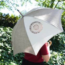 日傘 長傘 麻 クロッシェレース×生成り タッセル付き 傘・日傘