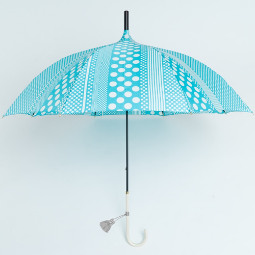 タマキニイメ　新品未使用品 晴雨兼用傘 青と緑のストライプ よけよけショート｜tamaki niime 玉木新雌