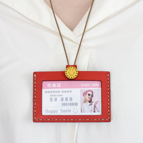 SMILE 社員証ケース（ネックストラップ付）・レッド 名刺入れ・カード
