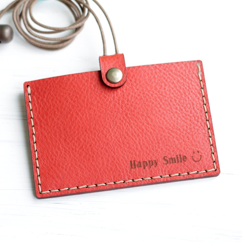 SMILE 社員証ケース（ネックストラップ付）・レッド 名刺入れ・カード
