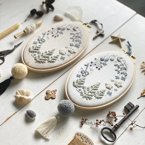 刺繍キット〕｛生成り色｝ノエルの時間 刺繍枠のフレーム飾り