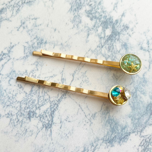 ヘアピン》海 アメピン 二本 セット ハワイアン ヘアアクセサリー 髪  