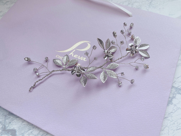 Floral Wedding Hair Pin, Silver Bridal Hair Pin 3枚目の画像