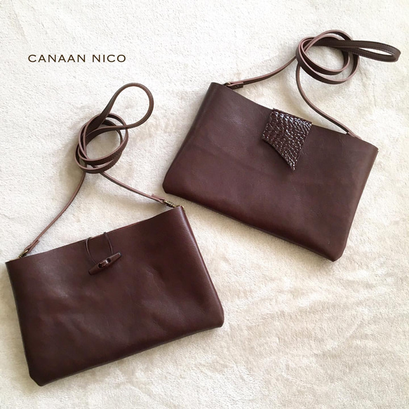 本革☆留め具がお洒落なシンプルサコッシュ その他バッグ Canaan nico