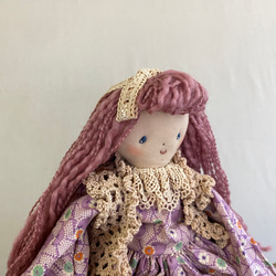 カントリードール ブルー花柄 ブラウンのヘアー その他人形