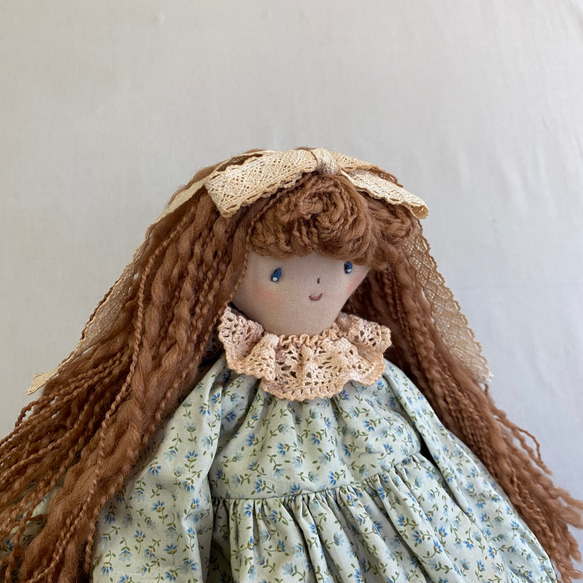カントリードール♡ハンドメイド♡お人形♡ブラウン♡ カントリードール ブルー花柄 ブラウンのヘアー その他人形