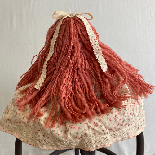カントリードール♡ハンドメイド♡お人形♡サーモンピンク小花柄♡ カントリードール ピンクの花柄 サーモンピンクのヘアー その他人形