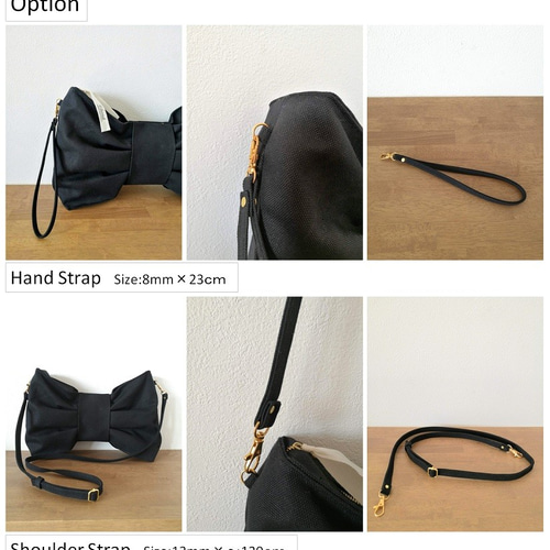 Cherish リボンバッグ／ブラック クラッチ ショルダー ボディバッグ