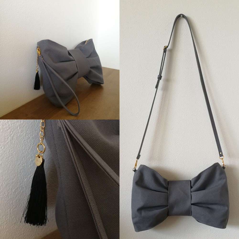 Cherish　リボンバッグ／チャコール　クラッチ　ショルダー　ボディバッグ〔受注生産〕 5,400円