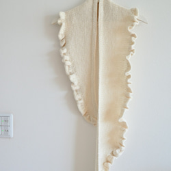 手編み　ウールのショール　マフラー　オフホワイト　malabrigo 3枚目の画像