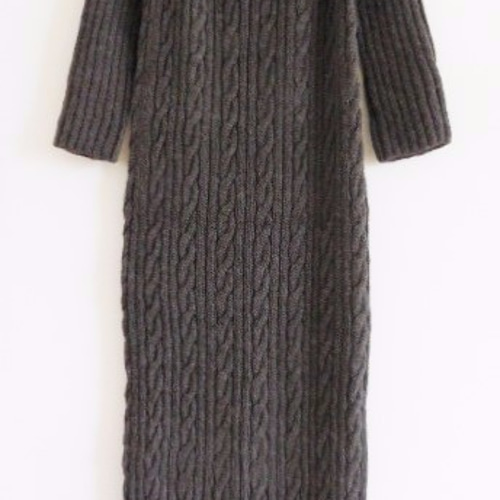 100%アルパカウールニット マキシワンピース ダークグレー ハンド