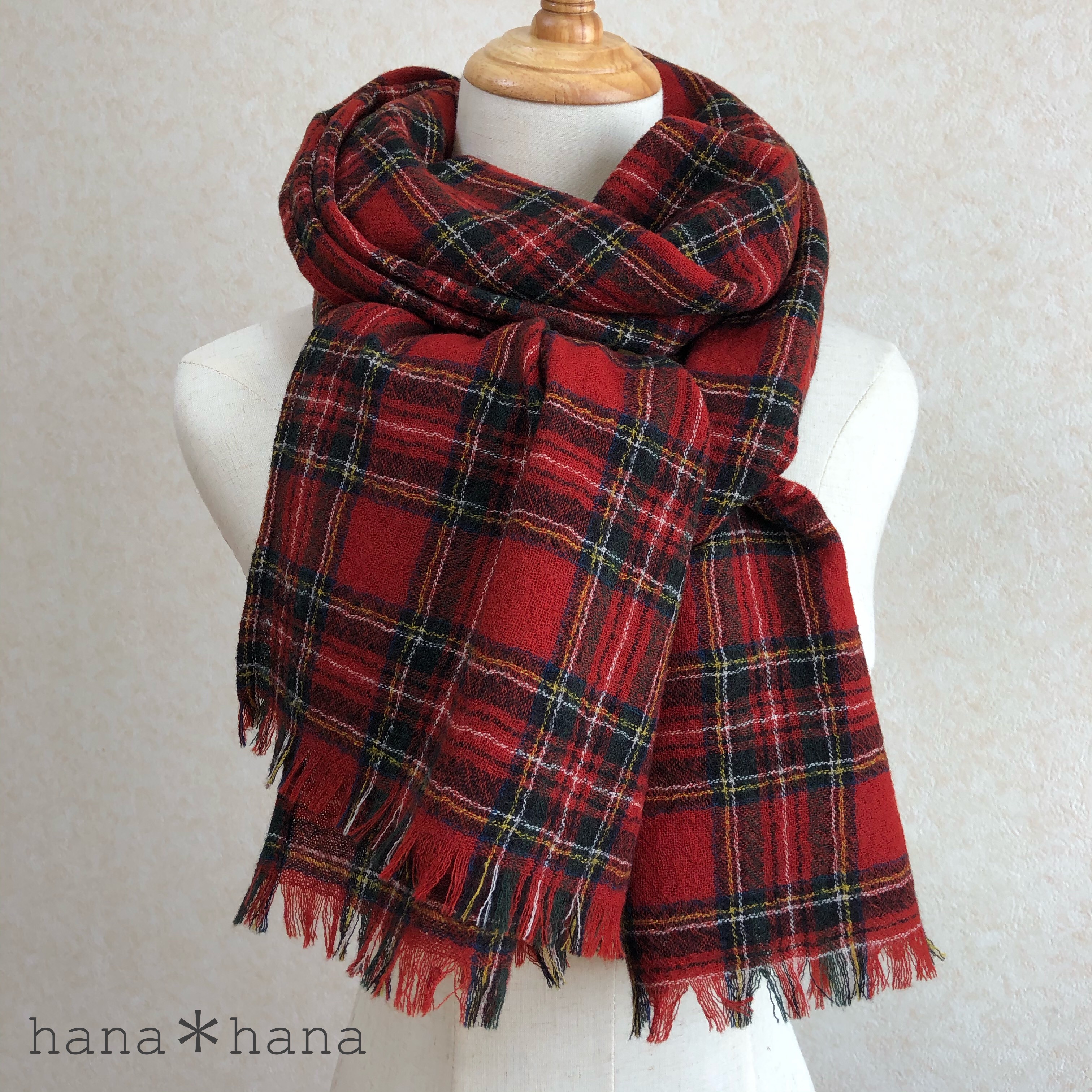 軽くてあったか♡ウールガーゼ  大判ストール 赤チェック