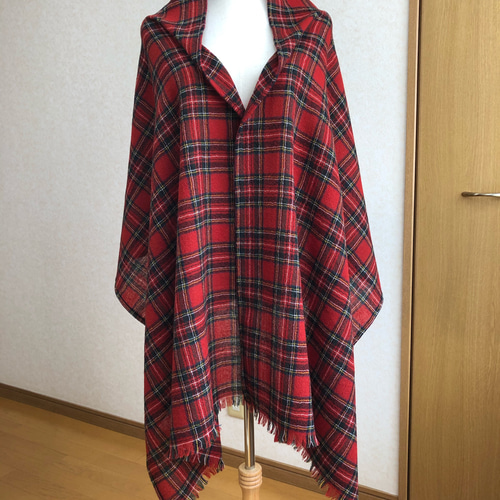 軽くてあったか♡ウールガーゼ 大判ストール 赤チェック ストール hana