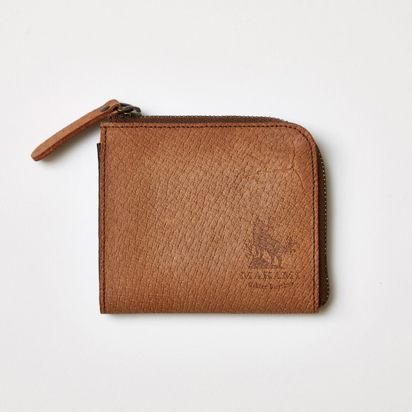【ジビエ猪革】コンパクトなL字ファスナー財布（樹皮） 1枚目の画像
