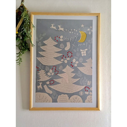 冬 図案 レトロ モダン クリスマスポスター／変形B2サイズ（650×440mm） 3枚目の画像