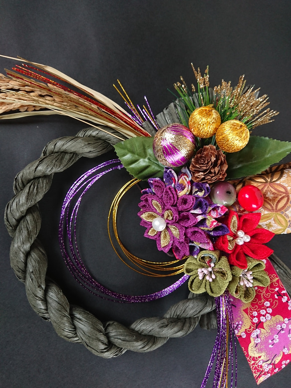 つまみ細工 萌華-moca- 様専用 しめ縄土台 わらルック お正月飾り