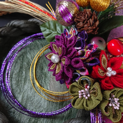 つまみ細工しめ縄「稲穂×紫」お正月飾り 3枚目の画像