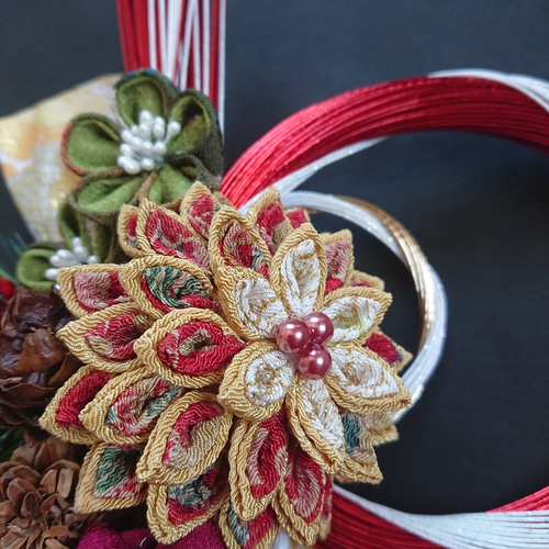 つまみ細工しめ縄「水引レッド2021」お正月飾り しめ縄・しめ飾り