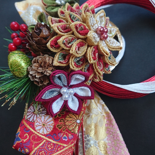 つまみ細工しめ縄「水引レッド2021」お正月飾り しめ縄・しめ飾り