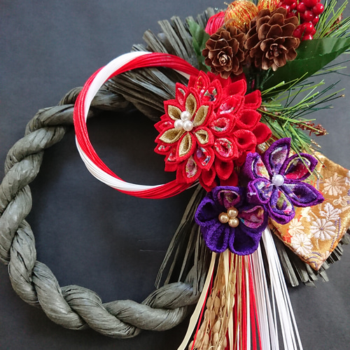 お正月飾り  2021  しめ縄飾り つまみ細工しめ縄「2021お正月」お正月飾り しめ縄・しめ飾り つまみ