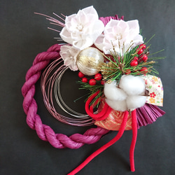 つまみ細工しめ縄「水引緑」和飾り しめ縄・しめ飾り つまみ細工工房の