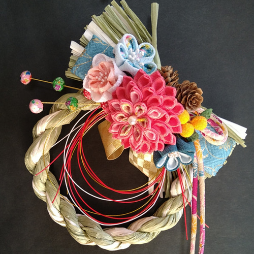 しめ縄 つまみ細工「2022ピンク」お正月飾り しめ縄・しめ飾り つまみ