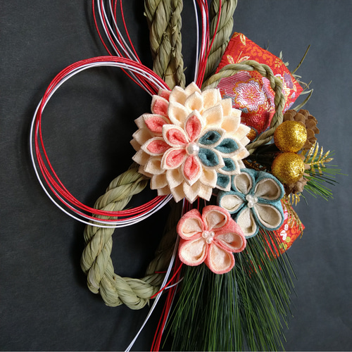 しめ縄 つまみ細工「2022淡雪」お正月飾り しめ縄・しめ飾り つまみ