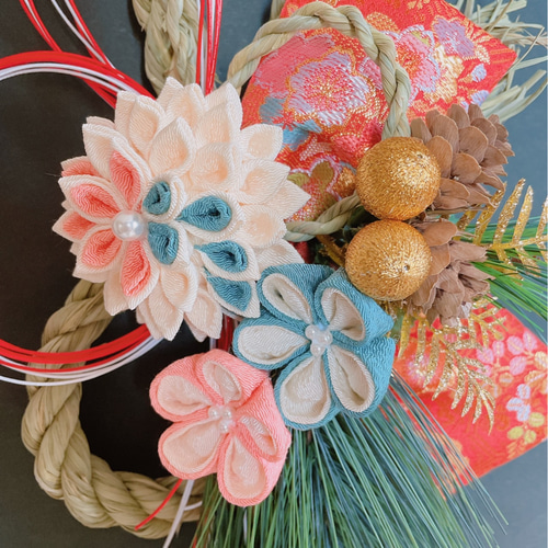 つまみ細工 正月飾り しめ縄飾り ① つまみ細工しめ縄正月飾り しめ縄・しめ飾り RenRen 通販 18475872