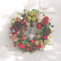 『冬の新作』果物と木の実いっぱい♪童話の森のXmas♥小人とリスのハッピーChristmas〜クリスマスリース 7枚目の画像