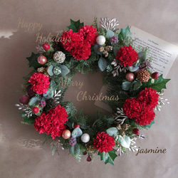 〔受注製作〕Xmas♥wreath〜深紅の誘惑〜　　アーティフィシャルフラワー　クリスマス　リース 2枚目の画像