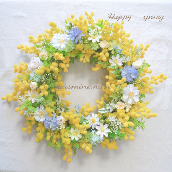 大きめ〜ミモザとマーガレット♪リース〜薫風 アーティフィシャル