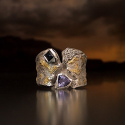 大地のリング　〔タンザナイト サファイア ダイヤモンド シルバー K24 純金 アート〕 1枚目の画像