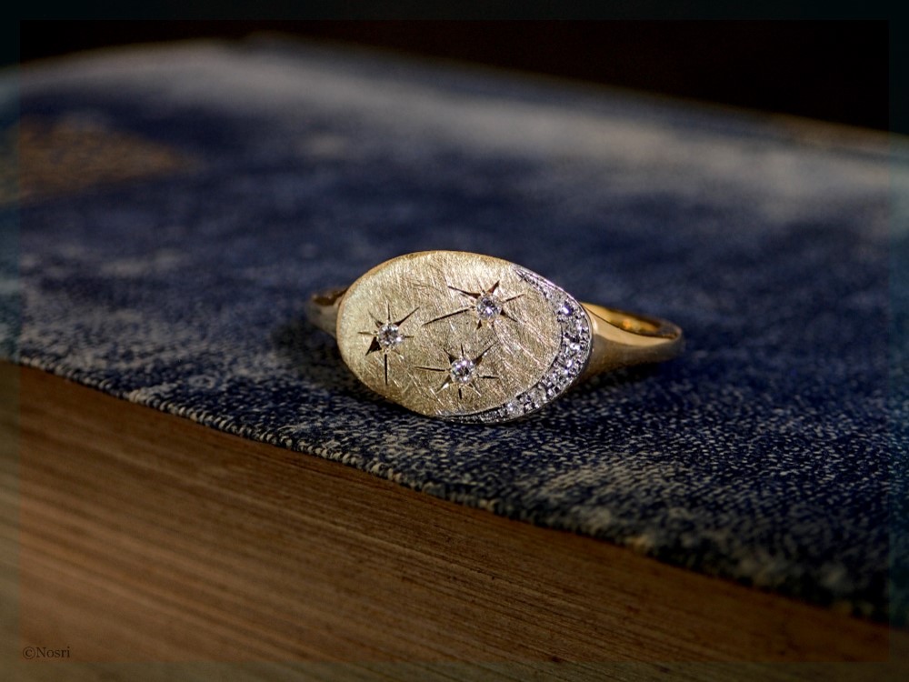 スモールステージ ダイヤモンド 夜空のリング〔手彫り エングレービング 月 星〕