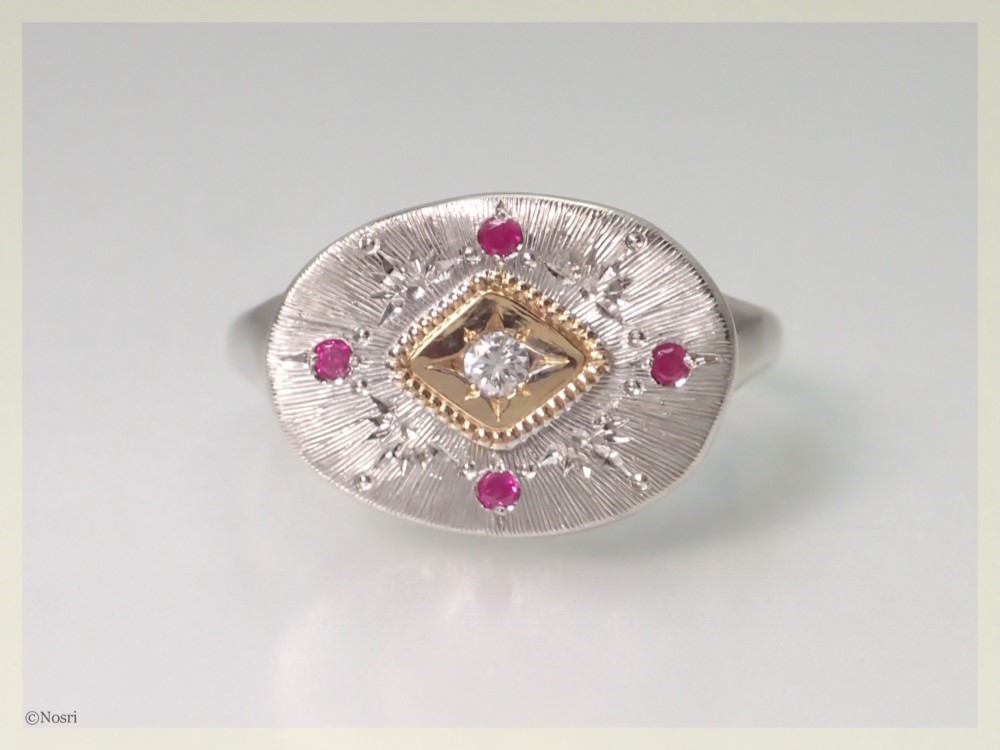 ステージ アンティークリング　ダイヤモンド〔手彫り/エングレービング〕